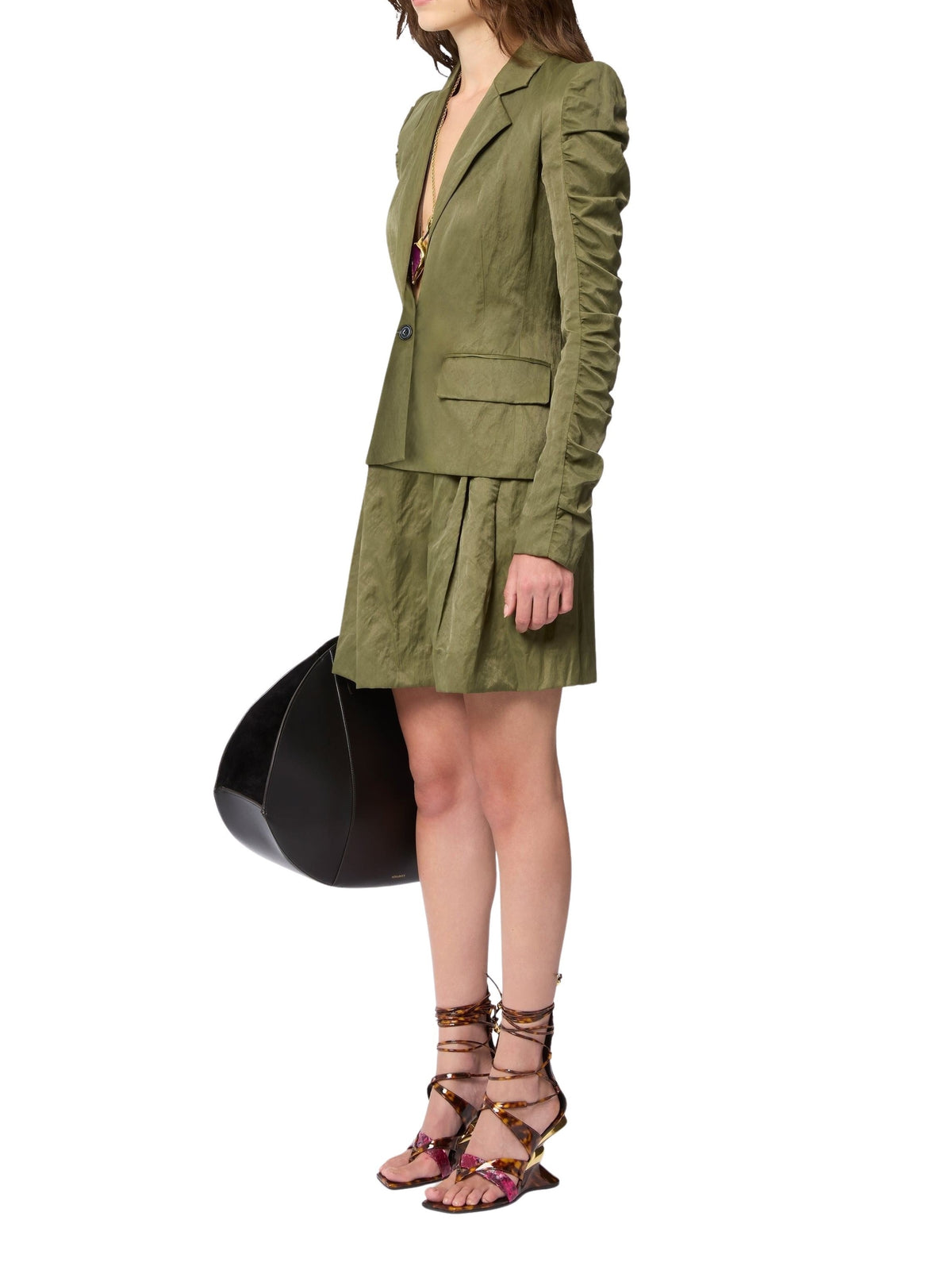 Blazer à manches froncées en laine - Kaki