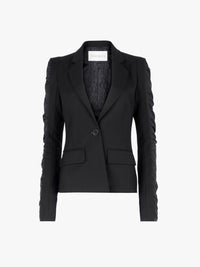 BLAZER EN COTON FROISSÉ À MANCHES À VOLANTS - Noir