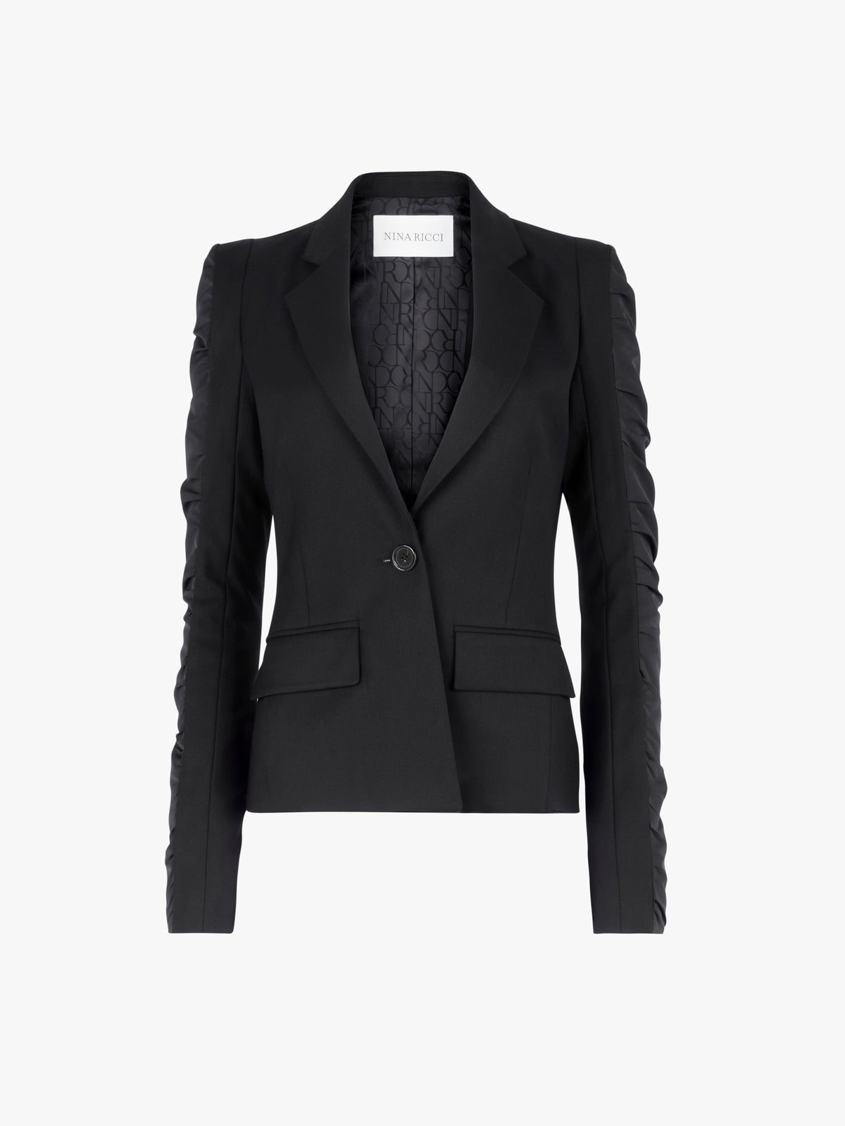 BLAZER EN COTON FROISSÉ À MANCHES À VOLANTS - Noir