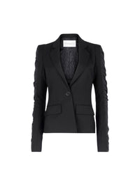 Gathered-sleeve wool blazer - Black