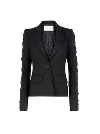 BLAZER EN COTON FROISSÉ À MANCHES À VOLANTS - Noir