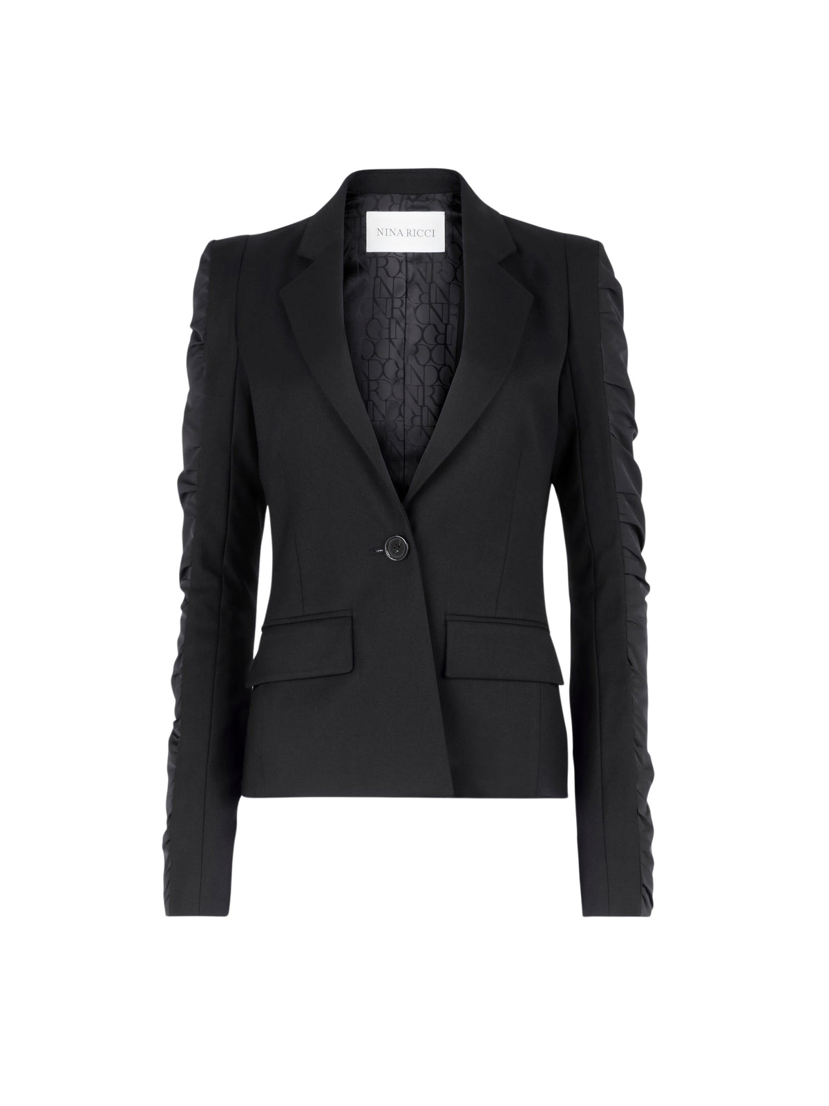 BLAZER EN COTON FROISSÉ À MANCHES À VOLANTS - Noir