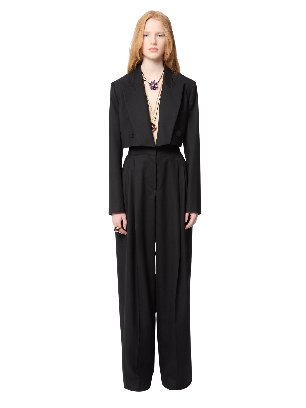 BLAZER EN GABARDINE DE LAINE À MANCHES À VOLANTS - Noir