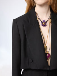 BLAZER EN GABARDINE DE LAINE À MANCHES À VOLANTS - Noir
