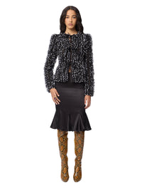 VESTE EN CRÊPE SATIN NOIR AVEC PLI SUR LE DEVANT - Pois
