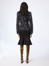 VESTE EN CRÊPE SATIN NOIR AVEC PLI SUR LE DEVANT - Pois