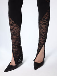 LEGGINGS PATCHWORK AVEC EMPIÈCEMENTS EN DENTELLE - Noir