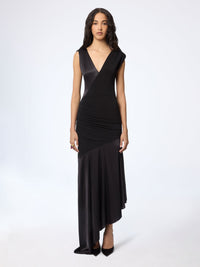 ROBE MI-LONGUE ASYMÉTRIQUE - Noir