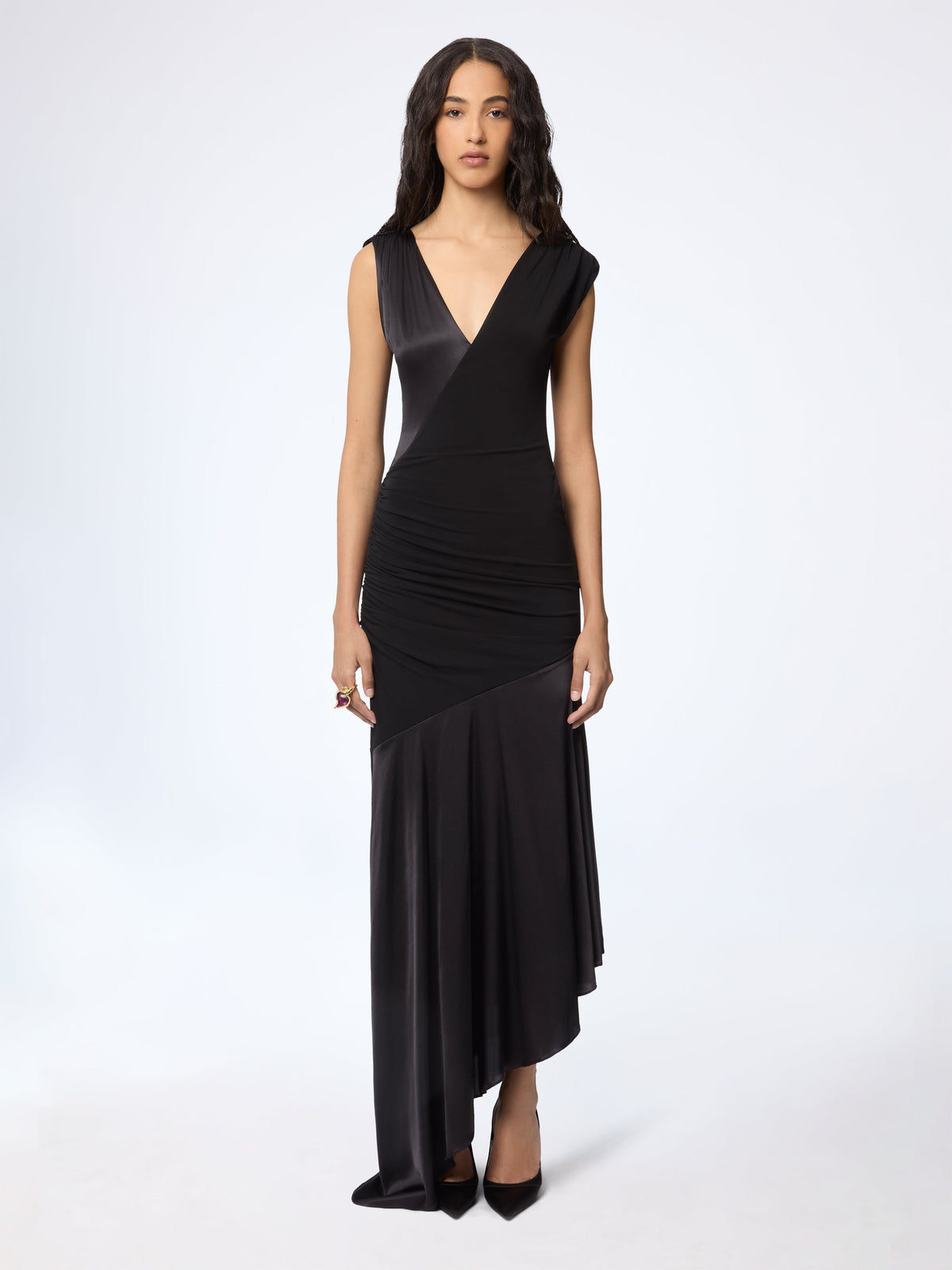 ROBE MI-LONGUE ASYMÉTRIQUE - Noir