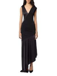 Asymmetric silk midi dress - Black