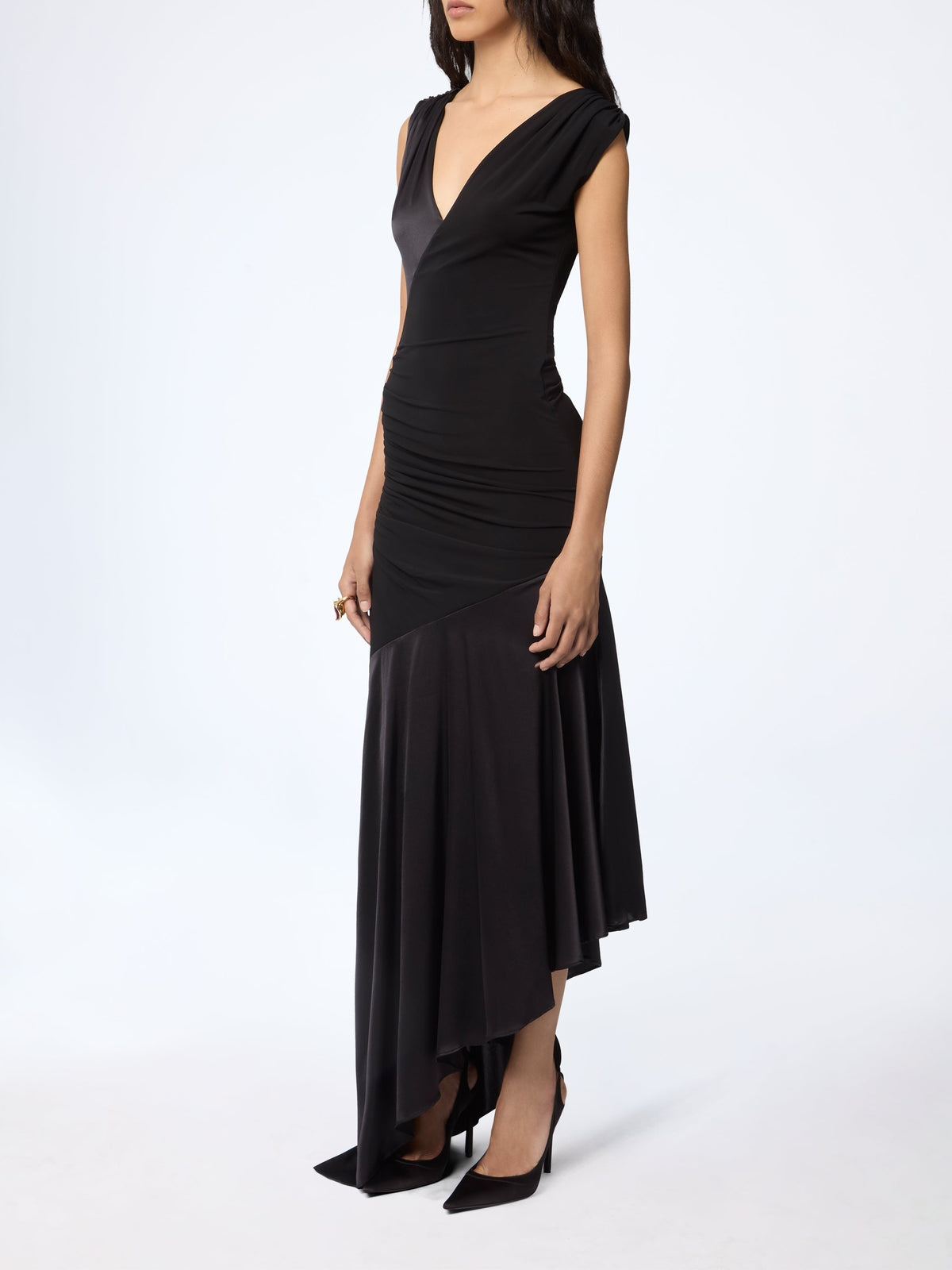 Asymmetric silk midi dress - Black