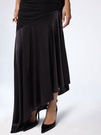ROBE MI-LONGUE ASYMÉTRIQUE - Noir