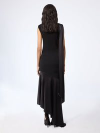 ROBE MI-LONGUE ASYMÉTRIQUE - Noir