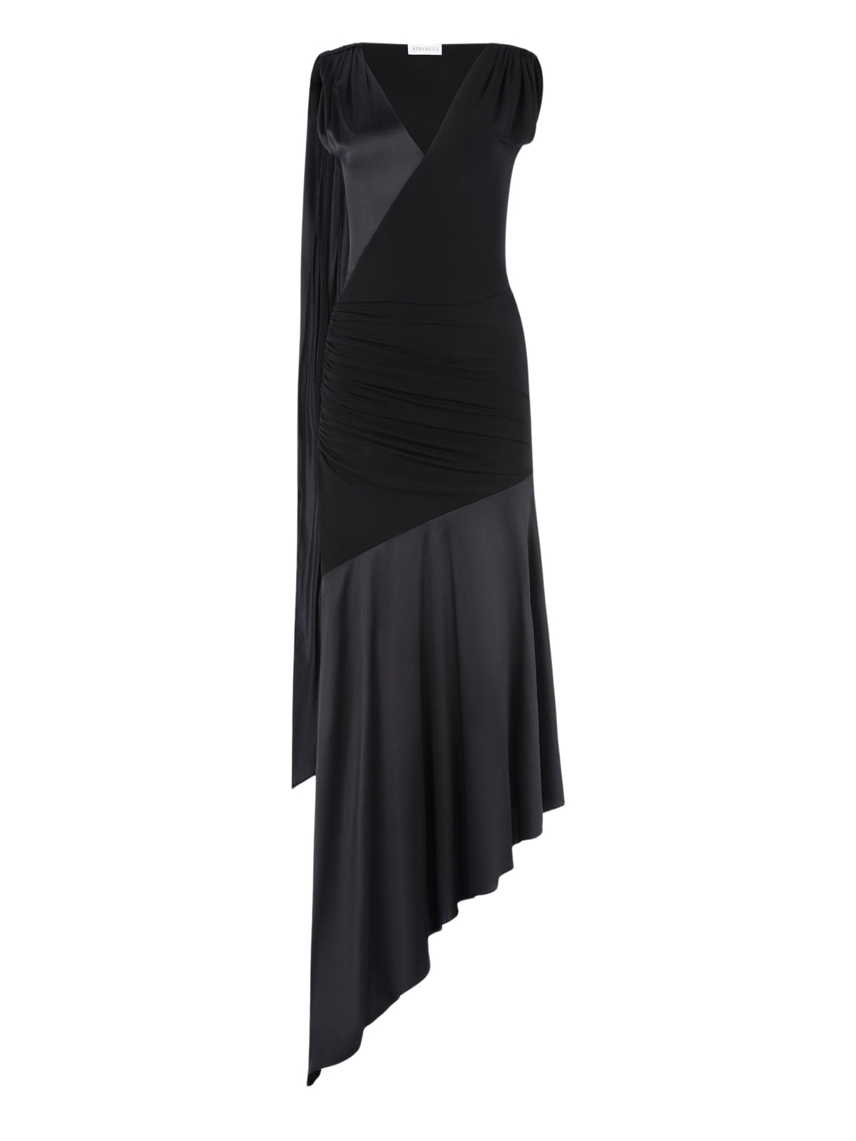 Asymmetric silk midi dress - Black