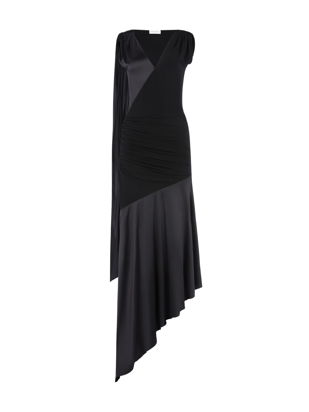 ROBE MI-LONGUE ASYMÉTRIQUE - Noir