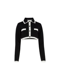 Cropped cardigan with contrast detail - Black