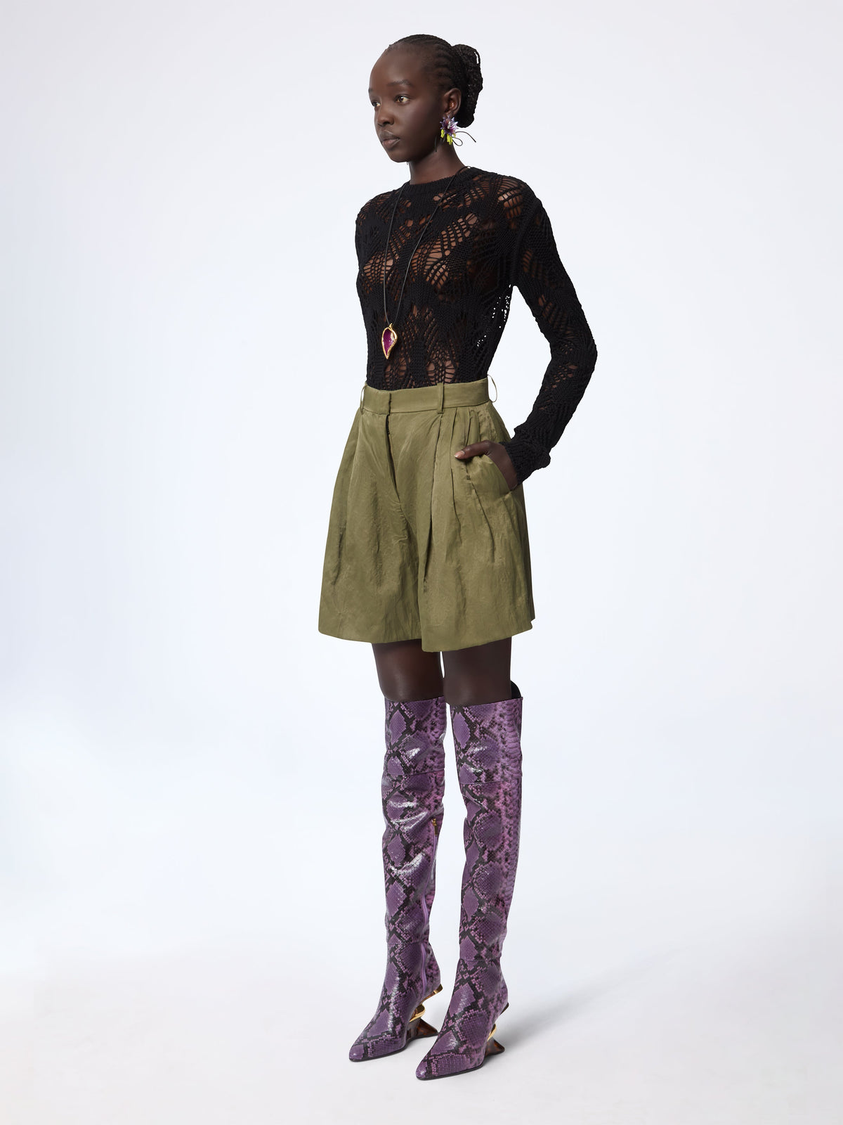PANTALON ÉVASÉ EN GABARDINE DE LAINE AVEC DÉTAIL NŒUD