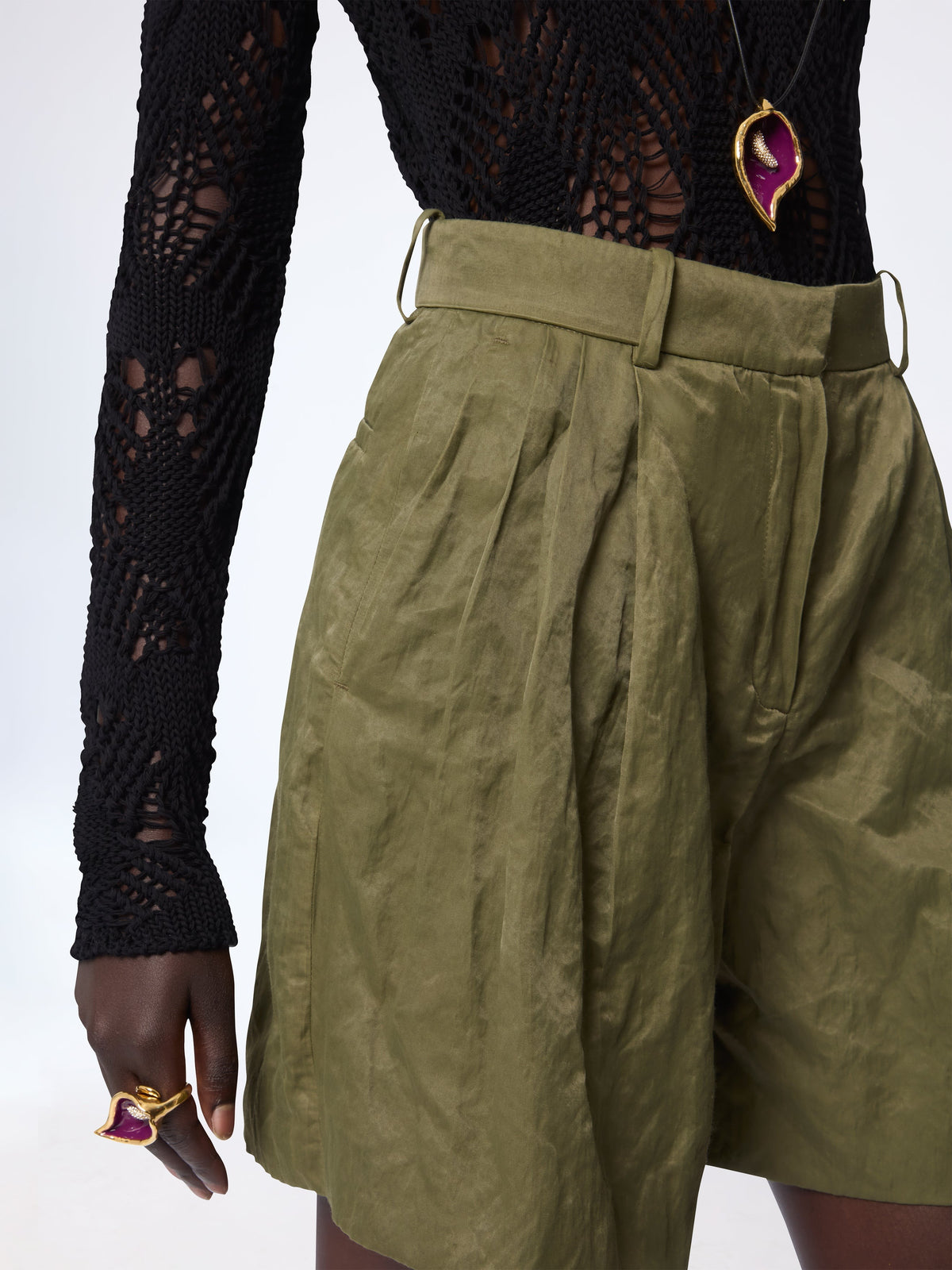 PANTALON ÉVASÉ EN GABARDINE DE LAINE AVEC DÉTAIL NŒUD - Kaki