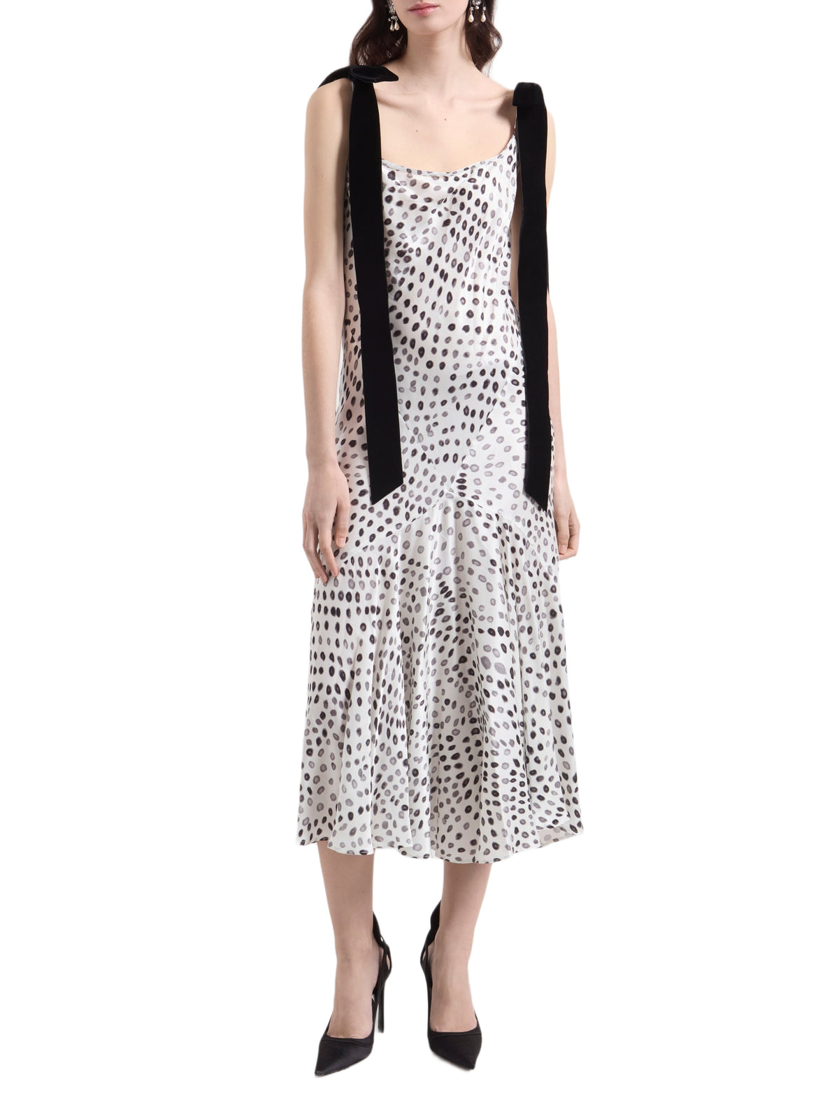 Polka dot midi dress in silk - White & Black