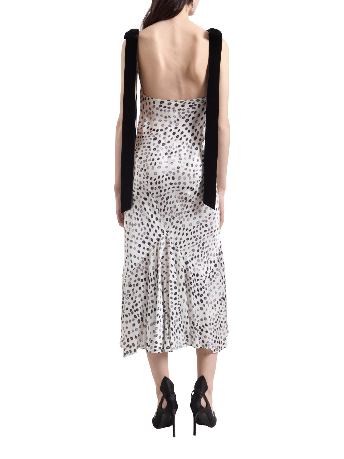 Polka dot midi dress in silk - White & Black