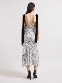 ROBE MI-LONGUE EN SATIN À POIS - Blanc & Noir