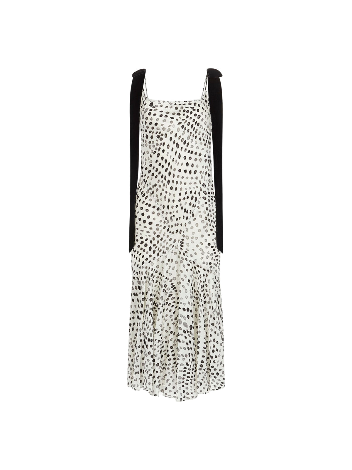 ROBE MI-LONGUE EN SATIN À POIS - Blanc & Noir