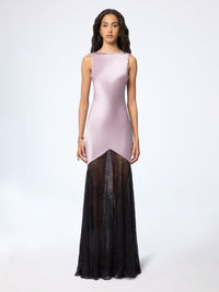 ROBE LONGUE NOIRE EN SOIE AVEC DÉTAILS DE NŒUD - Mauve
