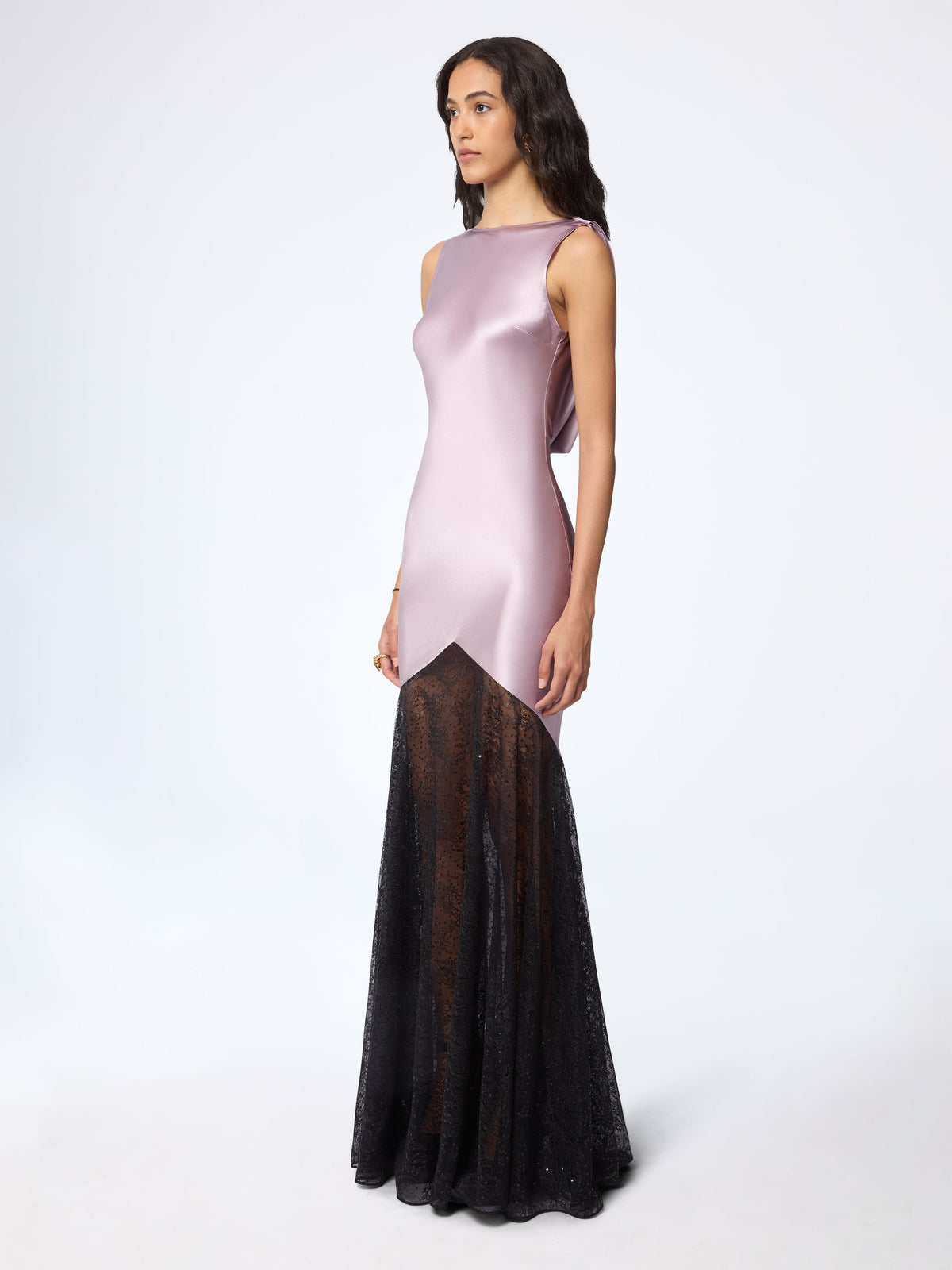 ROBE LONGUE NOIRE EN SOIE AVEC DÉTAILS DE NŒUD - Mauve