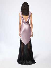 ROBE LONGUE NOIRE EN SOIE AVEC DÉTAILS DE NŒUD - Mauve