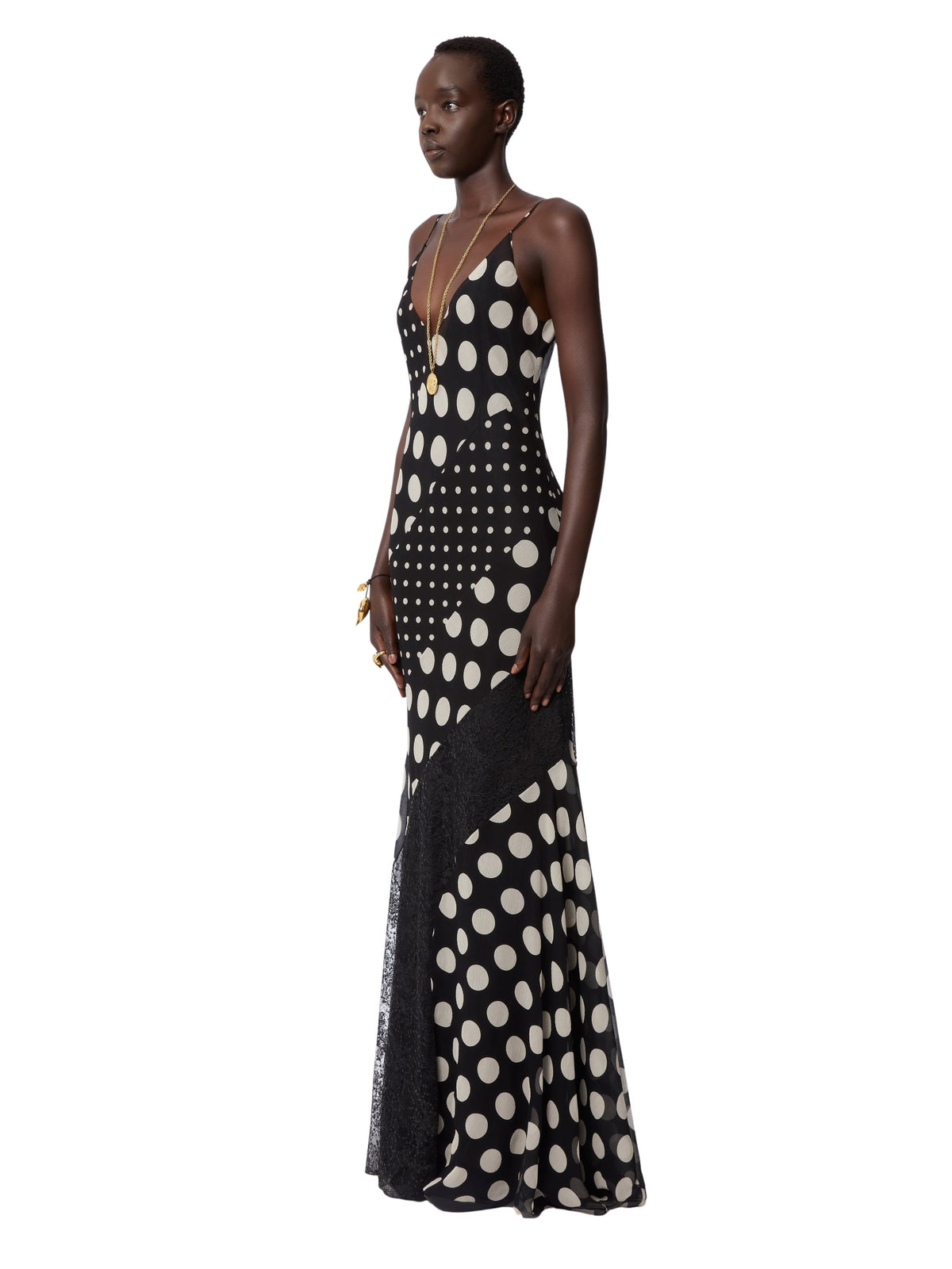 ROBE SIRÈNE AVEC EMPIÈCEMENTS EN DENTELLE - Pois