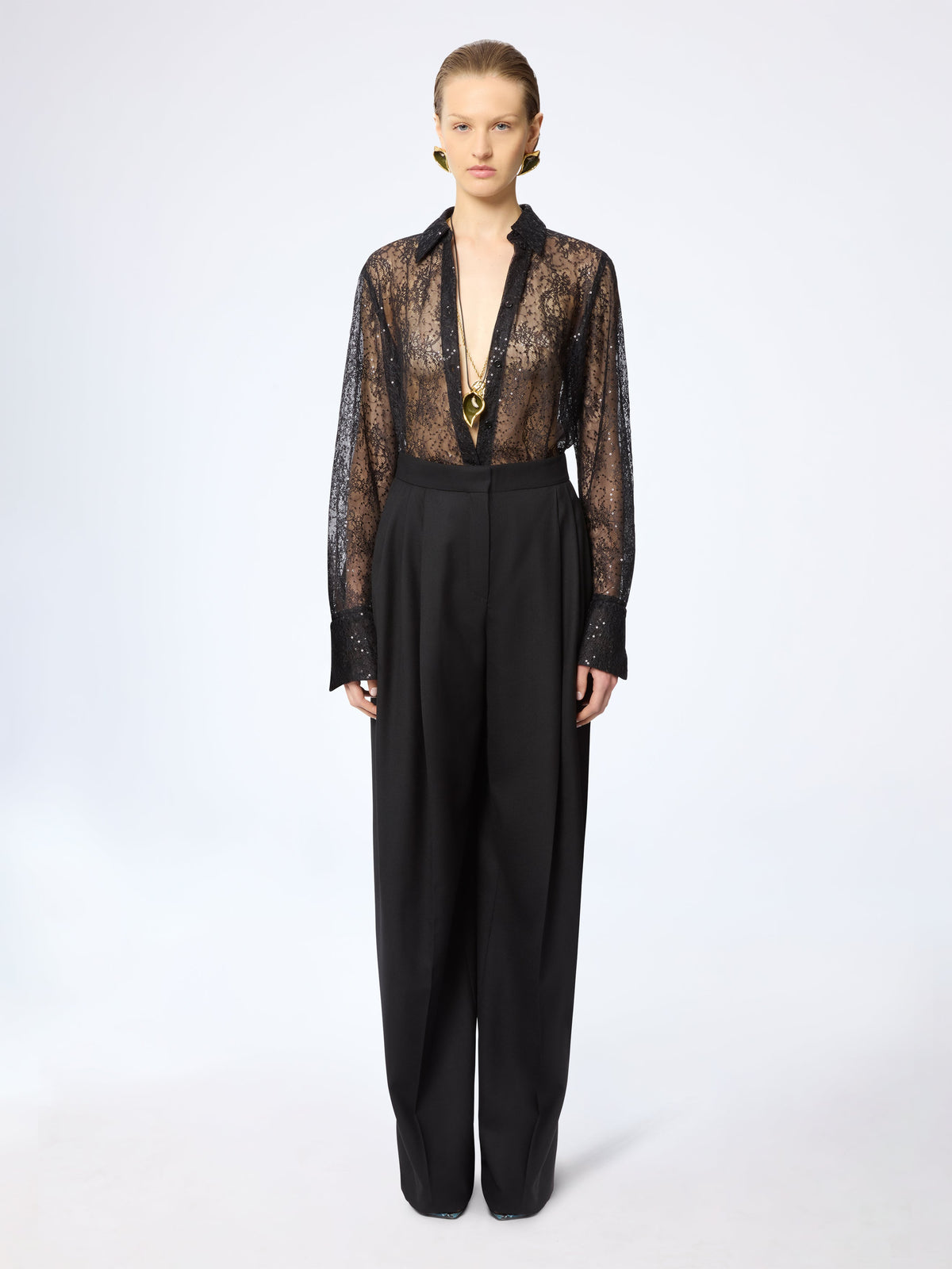 CHEMISE EN SOIE TRANSPARENTE AVEC DÉTAILS DE NŒUD