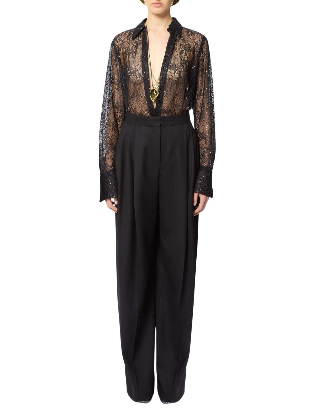 Silk lace-embroidered blouse - Black