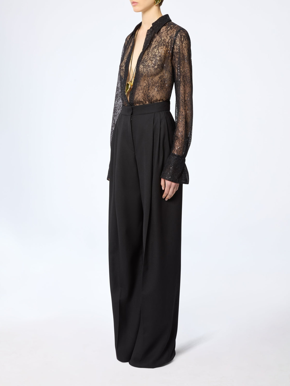 Silk lace-embroidered blouse - Black