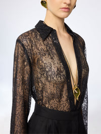 CHEMISE EN SOIE TRANSPARENTE AVEC DÉTAILS DE NŒUD