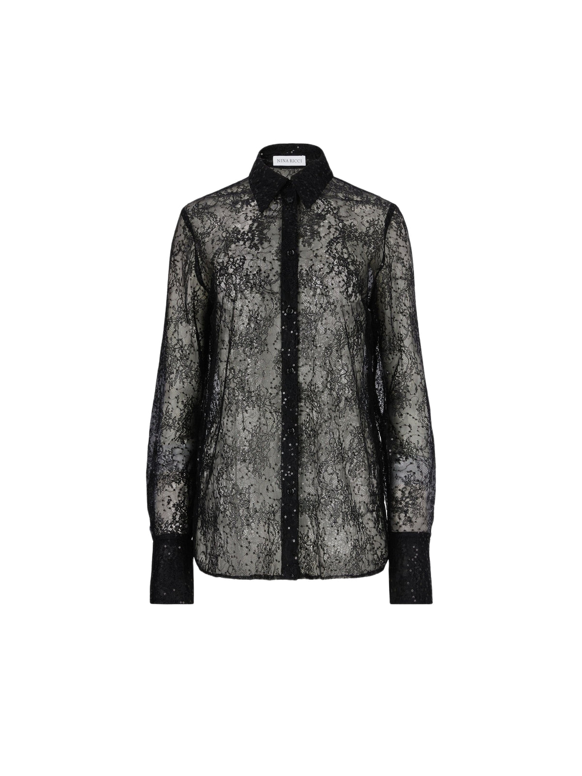 Silk lace-embroidered blouse - Black