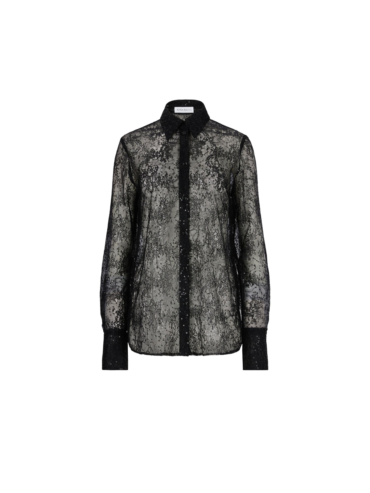 CHEMISE À SEQUINS TRANSPARENTS AVEC POIGNETS ÉVASÉS - Noir