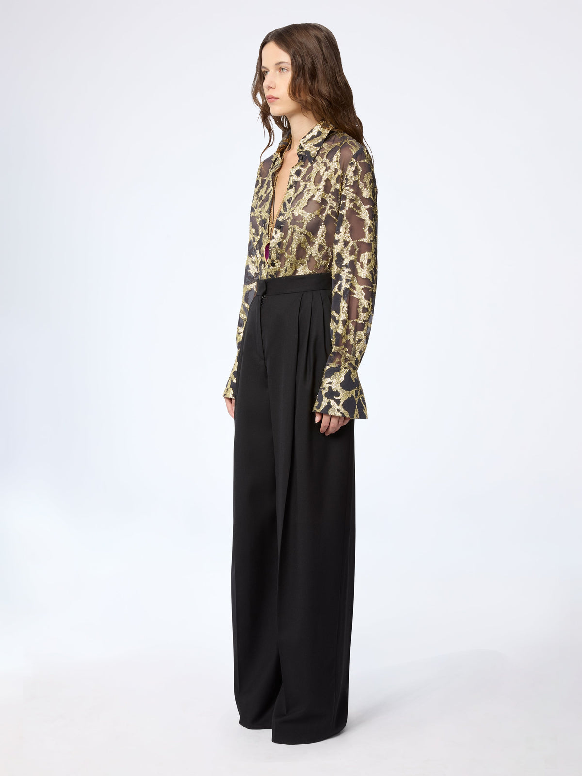 CHEMISE À SEQUINS TRANSPARENTS AVEC POIGNETS ÉVASÉS - Marbre Doré