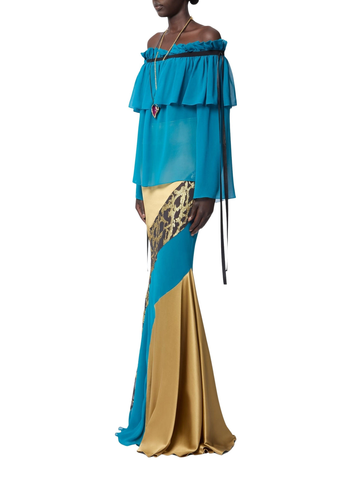 Silk ruffled blouse - Blue