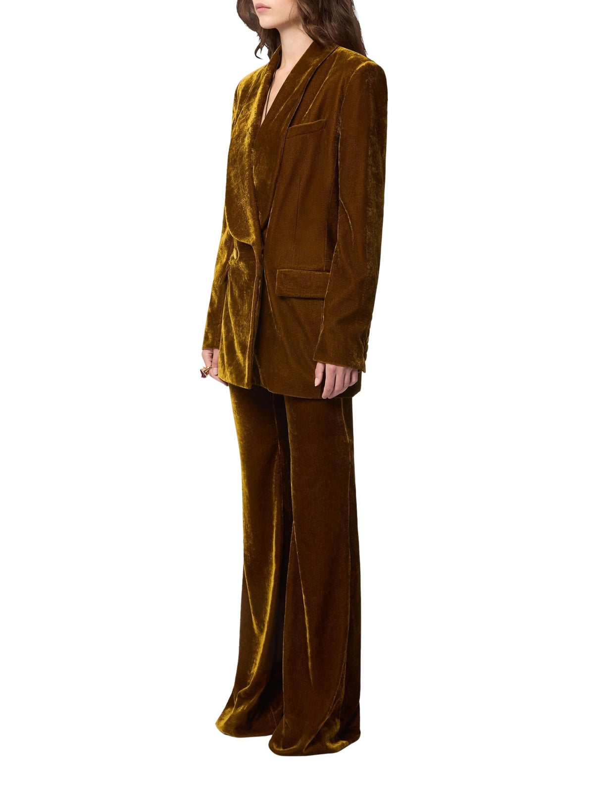 Long Velvet Blazer - Gold