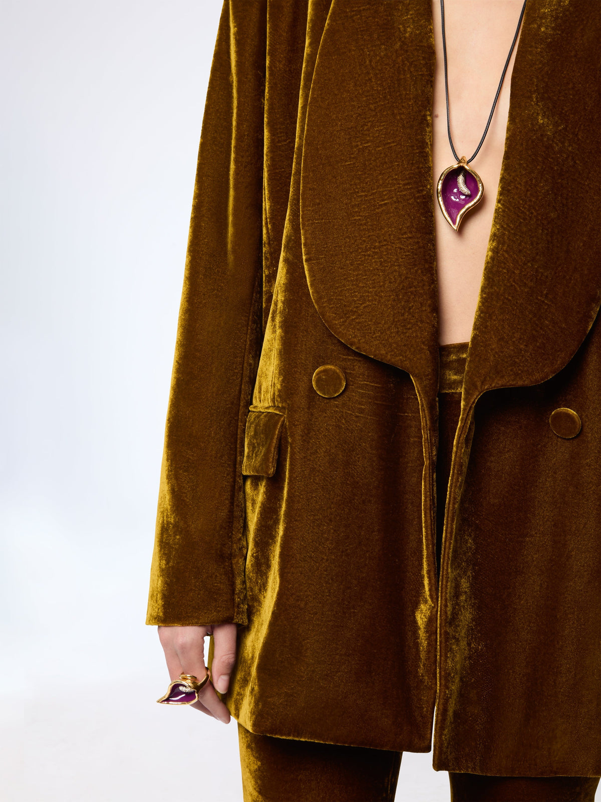BLAZER EN GABARDINE DE LAINE À MANCHES À VOLANTS - Or