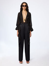 PANTALON LARGE EN CRÊPE DE SATIN NOIR - Noir