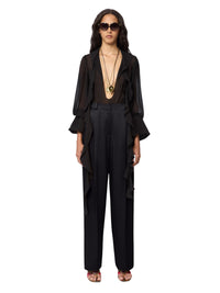 PANTALON LARGE EN CRÊPE DE SATIN NOIR - Noir
