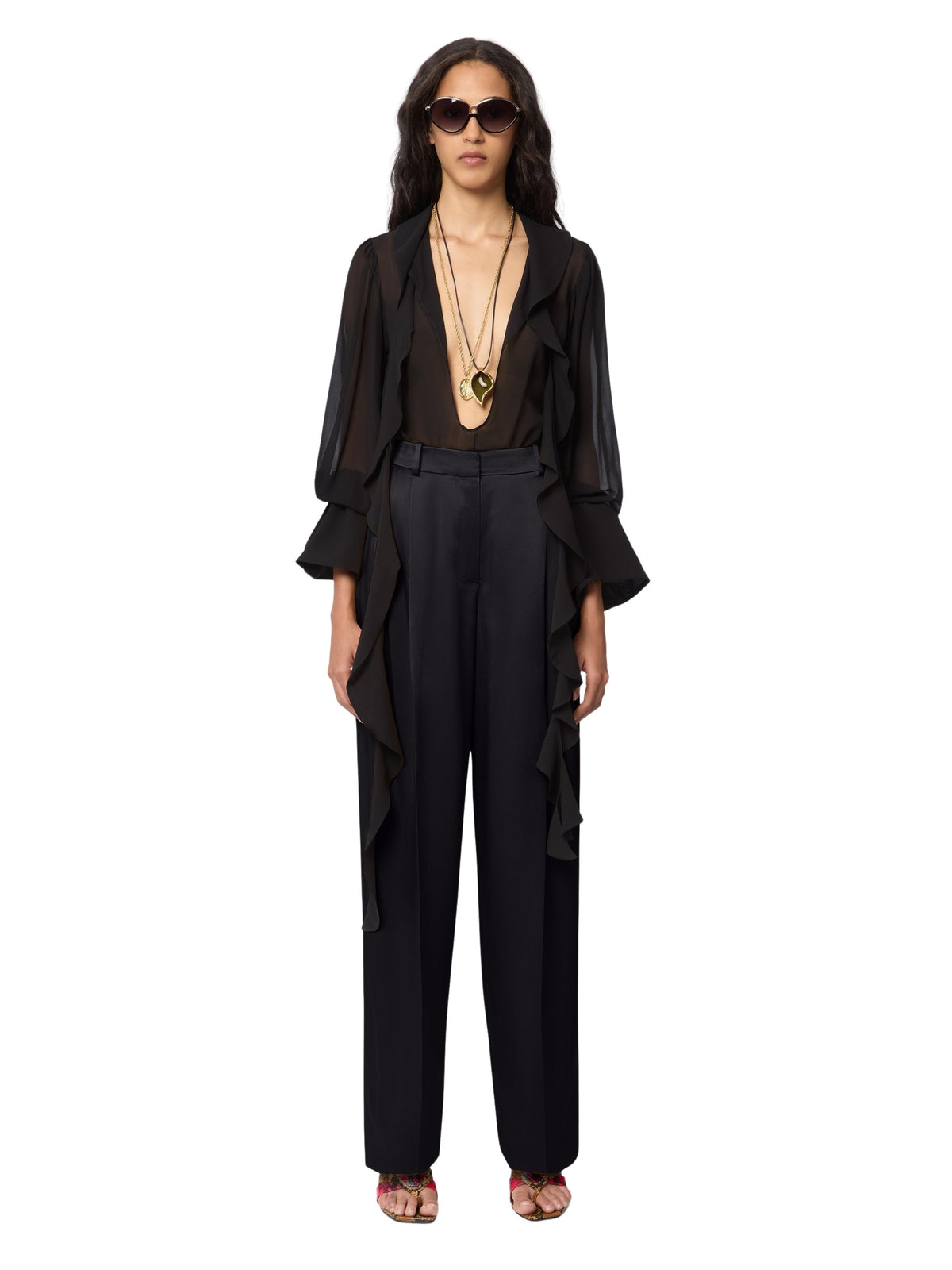 PANTALON LARGE EN CRÊPE DE SATIN NOIR - Noir
