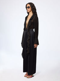 PANTALON LARGE EN CRÊPE DE SATIN NOIR - Noir