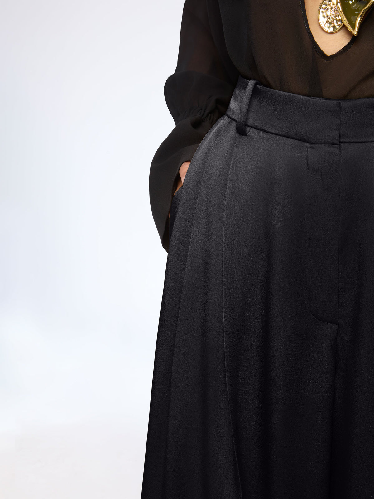 PANTALON LARGE EN CRÊPE DE SATIN NOIR - Noir