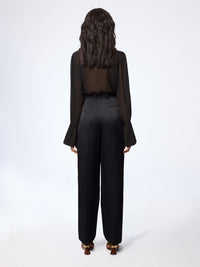 PANTALON LARGE EN CRÊPE DE SATIN NOIR - Noir