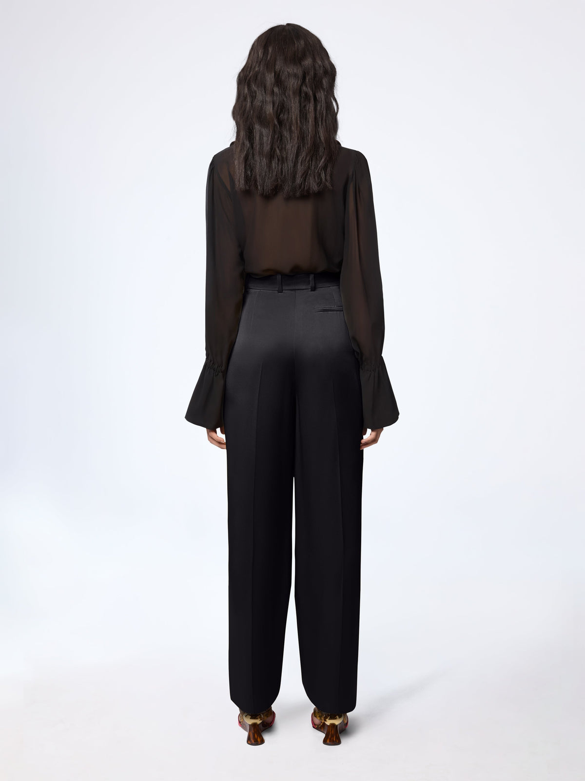 PANTALON LARGE EN CRÊPE DE SATIN NOIR - Noir