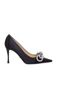 Double Bow 95 satin & rhinestone pumps - Black