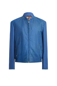 Blouson texturé en cuir exotique - Bleu