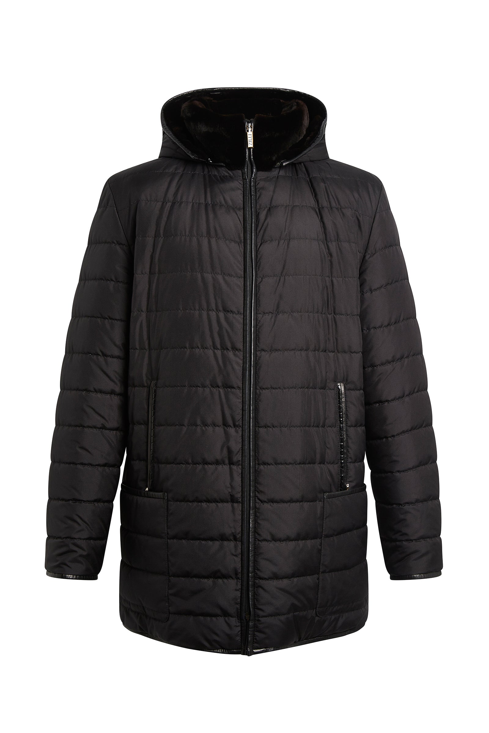 Manteau long réversible en fourrure - Noir